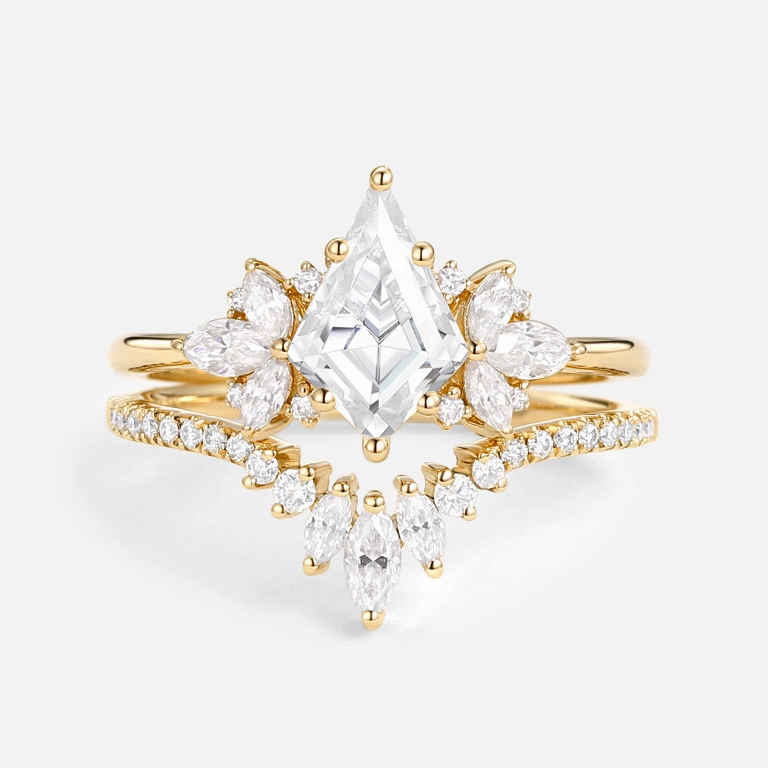 Timeless Jewelry Neutral palette Fairy Ring - Kite Cut Moissanite Butterfly Cluster Ring Set 2pcs