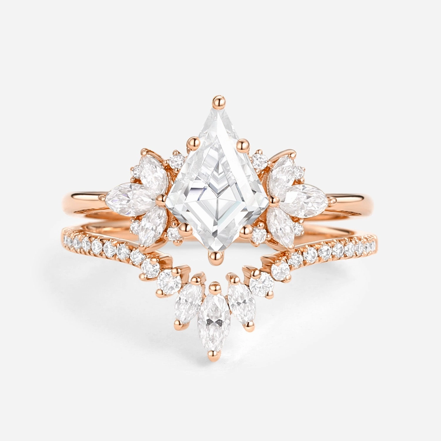 Radiant Design Bold Pop Fairy Ring - Kite Cut Moissanite Butterfly Cluster Ring Set 2pcs