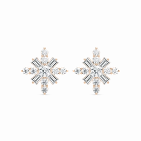 4 ?/? ctw Round and Tapered Baguette Lab Grown Diamond Snowflake Stud Earrings Glittery Accent Ornate Product