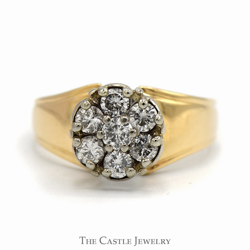 Romantic Symbol Youth Accent 1cttw 7 Round Diamond Cluster Ring with Tapered Sides in 10k Yellow Gold