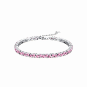 Fluid Connection Ultimate Worth 925 Sterling Silver Love Pink Diamond Tennis Bracelet