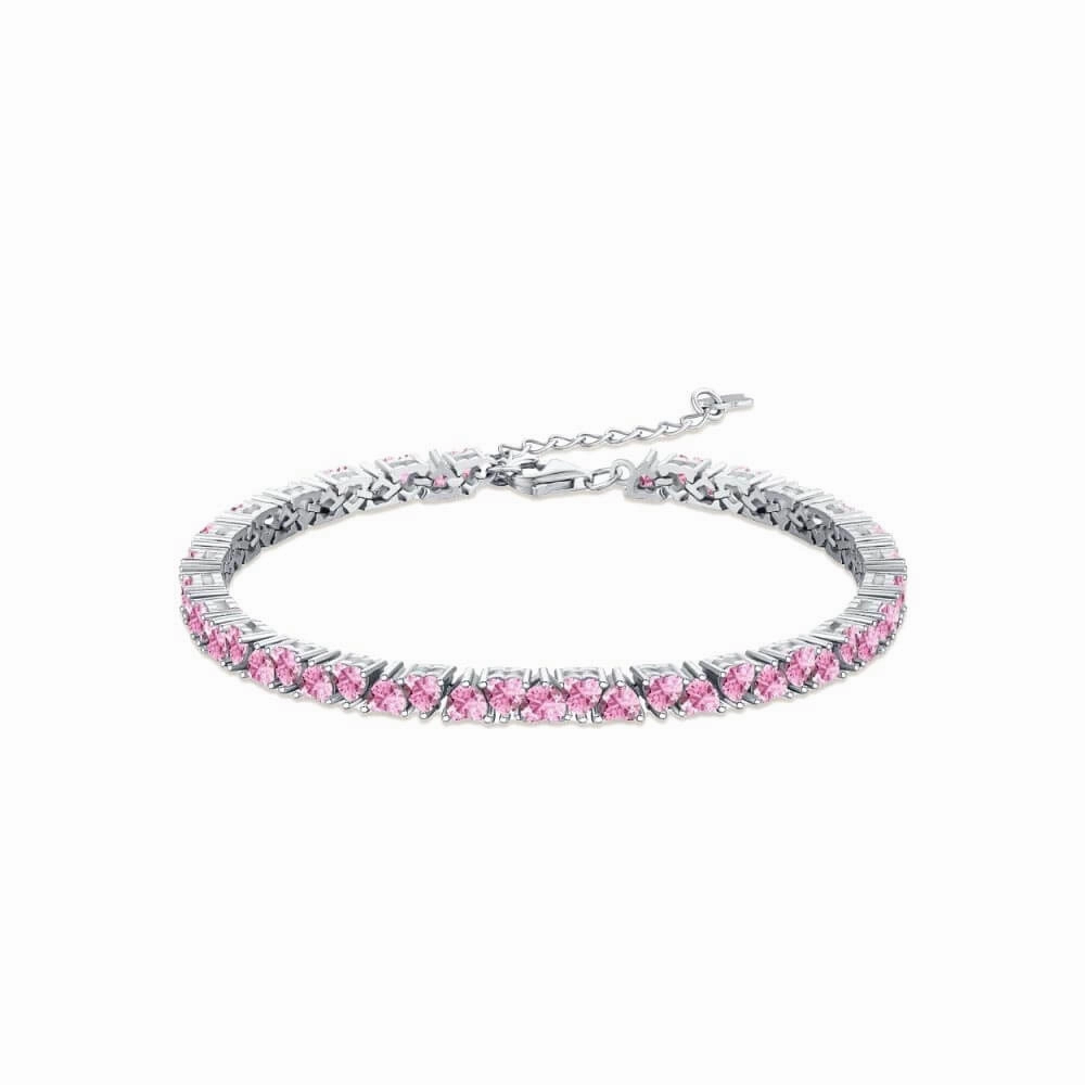 Fluid Connection Ultimate Worth 925 Sterling Silver Love Pink Diamond Tennis Bracelet