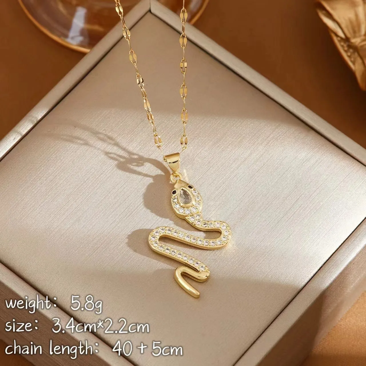 Stylish Titanium Steel Zodiac Snake Necklace – Animal-Inspired Water Wave Chain Jewelry for Women