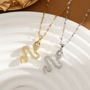 Stylish Titanium Steel Zodiac Snake Necklace – Animal-Inspired Water Wave Chain Jewelry for Women
