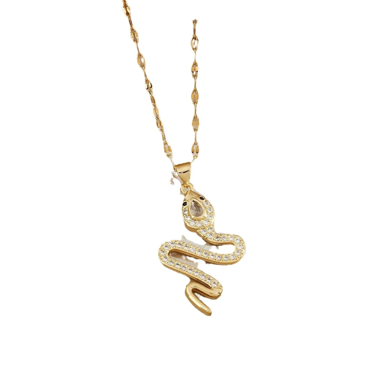 Stylish Titanium Steel Zodiac Snake Necklace – Animal-Inspired Water Wave Chain Jewelry for Women