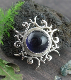 Cultural Event Gorgeous Adornment Tribal Sun Pendant with Amethyst Cabochon, Handmade