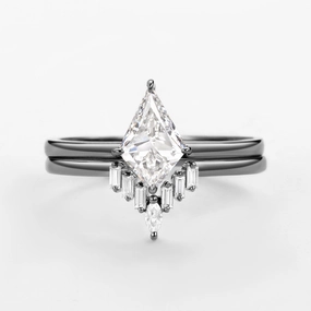 Baguette Kite Lab Grown Diamond Leafy Ring Set 2pcs Formal Wear Shining Piece