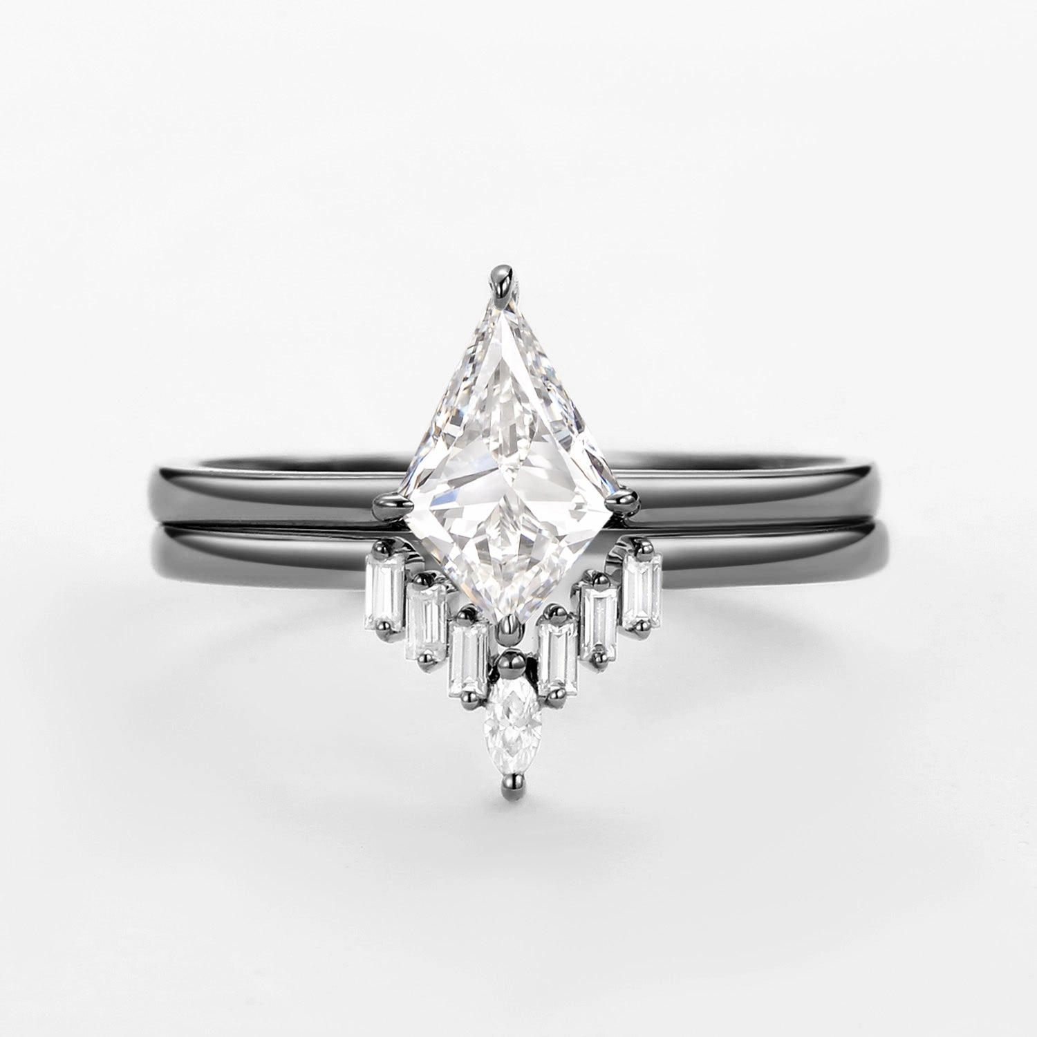 Baguette Kite Lab Grown Diamond Leafy Ring Set 2pcs Sleek Radiance Versatile Gem