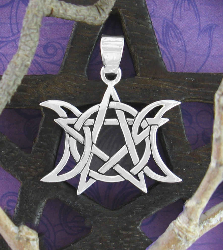 Intertwined Triple Moon & Pentagram Cut-Out Pendant Symbolic Accessory Student Style