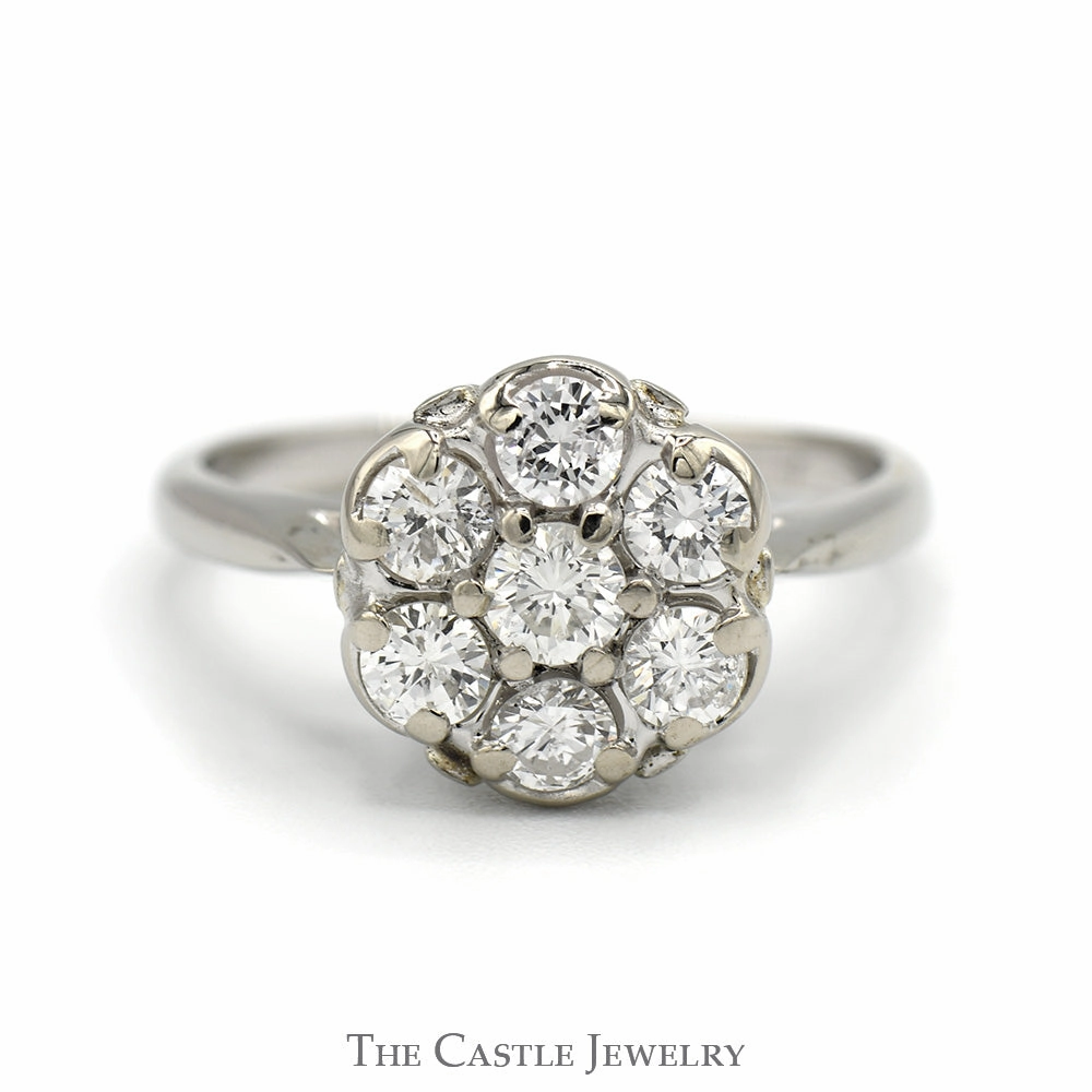 Balanced Flow 1cttw 7 Round Diamond Cluster Ring in 14k White Gold