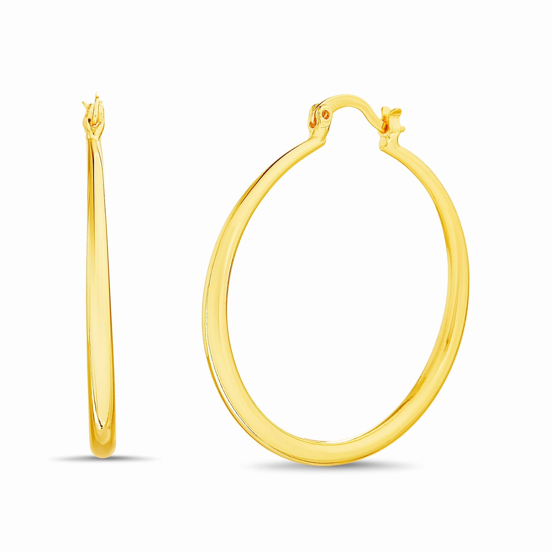 Round Hinge Hoop Earrings in Yellow Gold or Rhodium Plated Brass Beach Accent Beautiful Detail