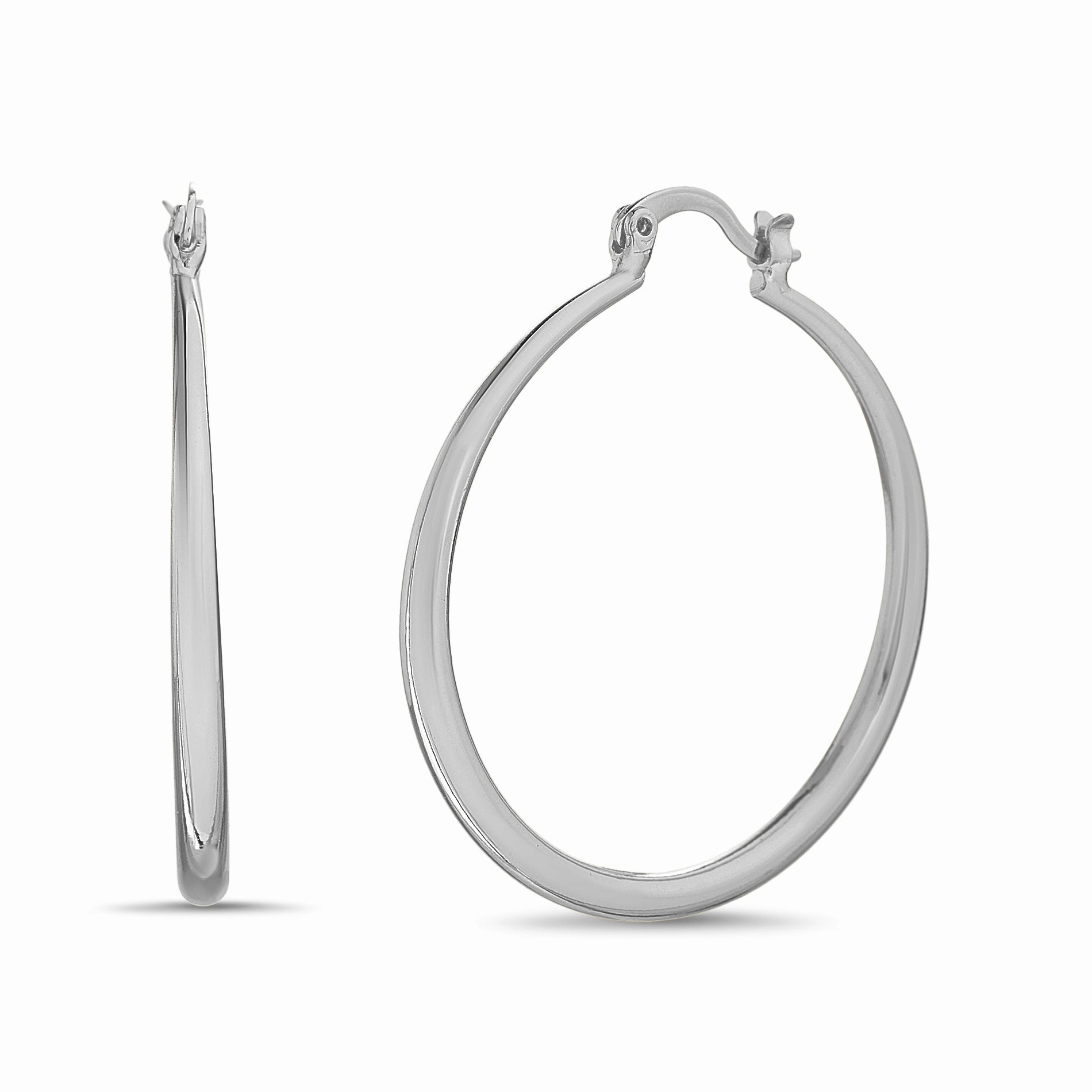 Comfortable Essential Shiny Embellishment Round Hinge Hoop Earrings in Yellow Gold or Rhodium Plated Brass