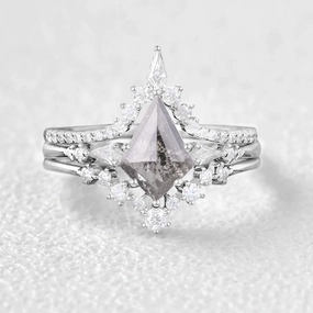 Opulent Craft Three Kite Cut Salt and Pepper Diamonds Ring Set 3pcs