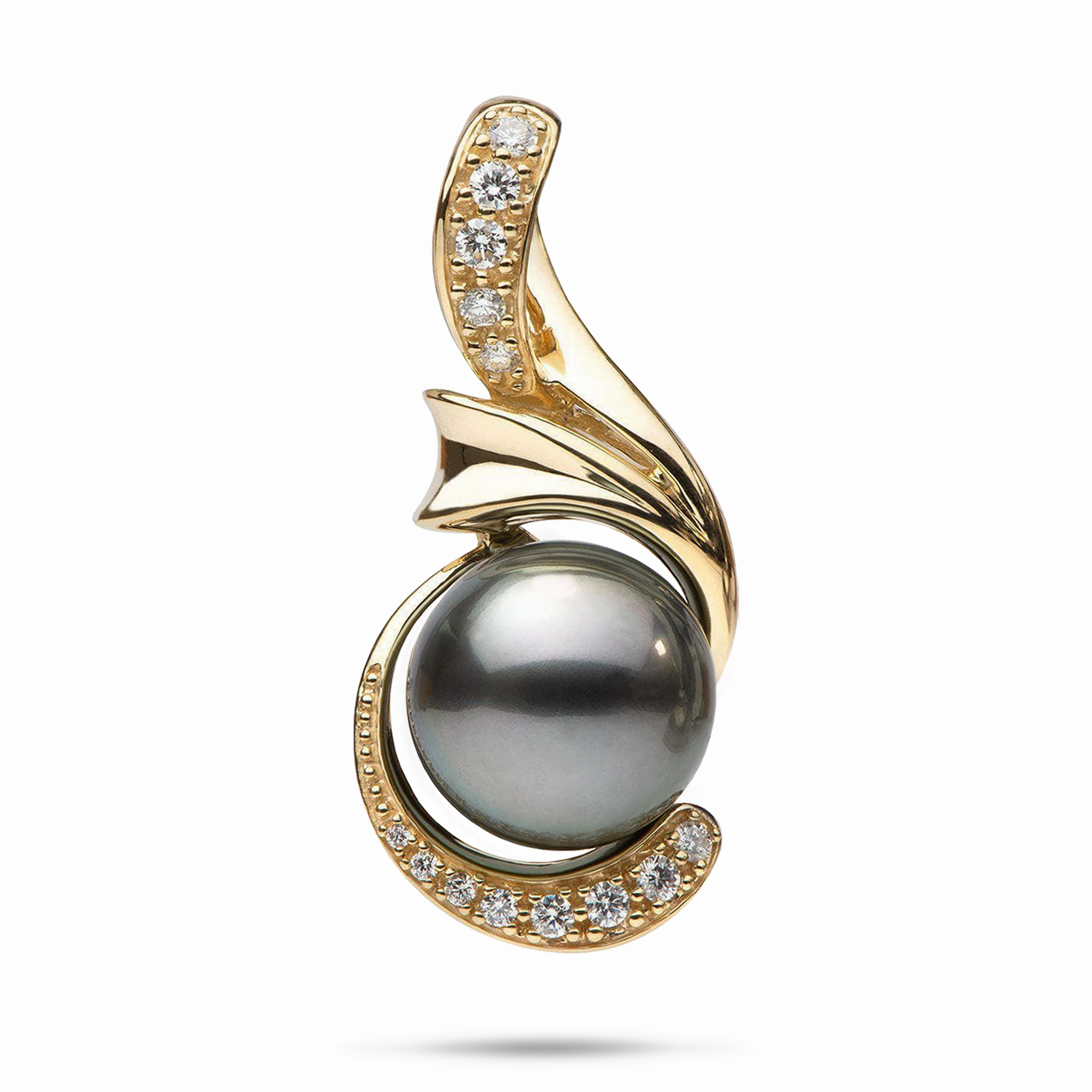 Tahitian Black Pearl Pendant in Gold with Diamonds - 14-15mm Daytime Shine Vibrant Gifts