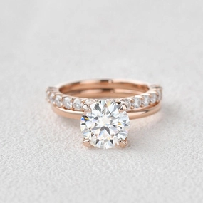 Lively Spirit Wedding Outfit 2.0ct Round Cut Moissanite Solitaire Gold Ring Set 2pcs