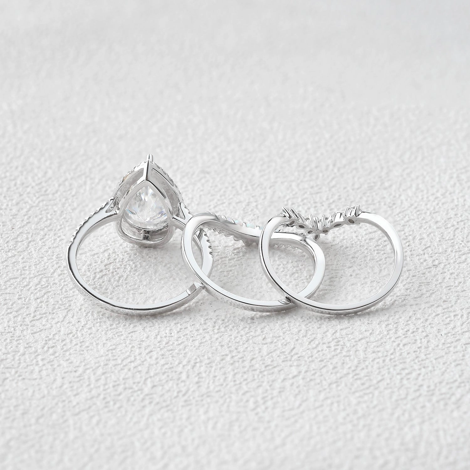 Artisan Piece 3.5ct Pear Shaped Moissanite Inspired Ring Set 3pcs