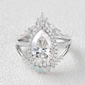 Elegant Pair Dreamy Mood 3.5ct Pear Shaped Moissanite Inspired Ring Set 3pcs