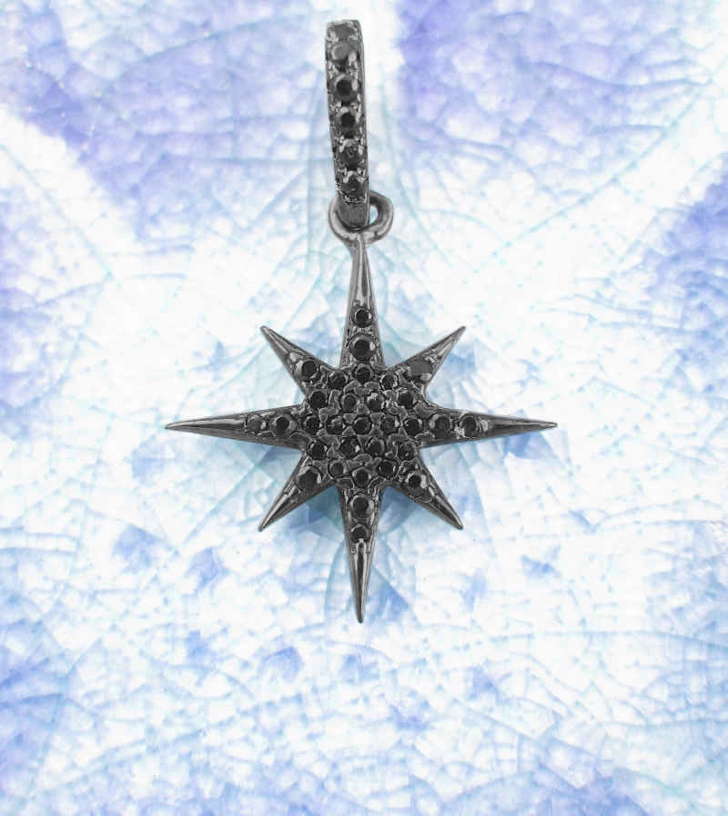 Small Black Starburst Star Pendant, Black Rhodium w/ Black CZ Crystals Contemporary piece