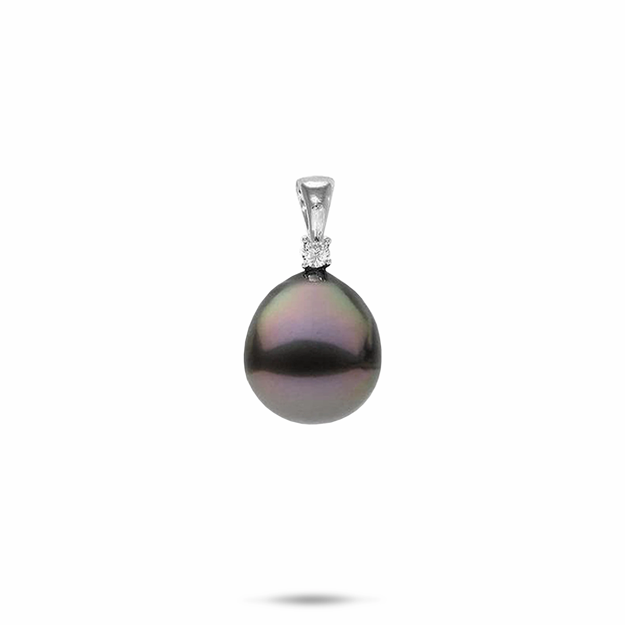 Instant Edge Glam Look Tahitian Black Pearl Pendant in White Gold with Diamond - 11-12mm