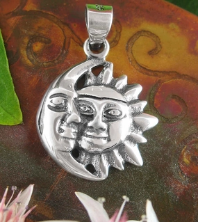 Sun & Moon Celestial Pendant with Faces Student Gift Wonderful Piece