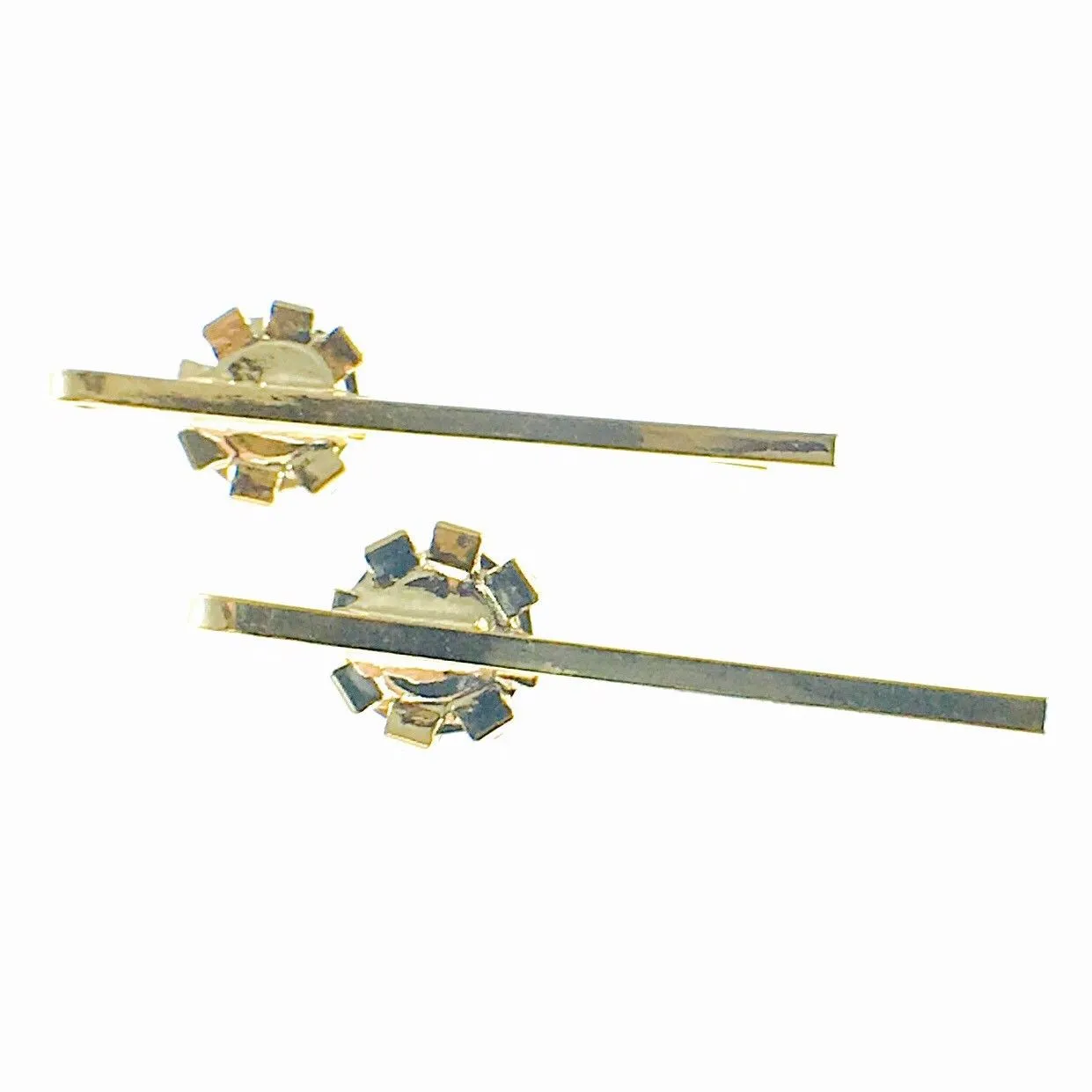 Sunflower Bobby Pin Pair Rhinestone Crystal gold base Cerulean Clear
