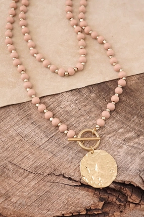 Multi Strand Wooden Beads Short Coin Necklace in Pink and Gold Mother Mood For Identity