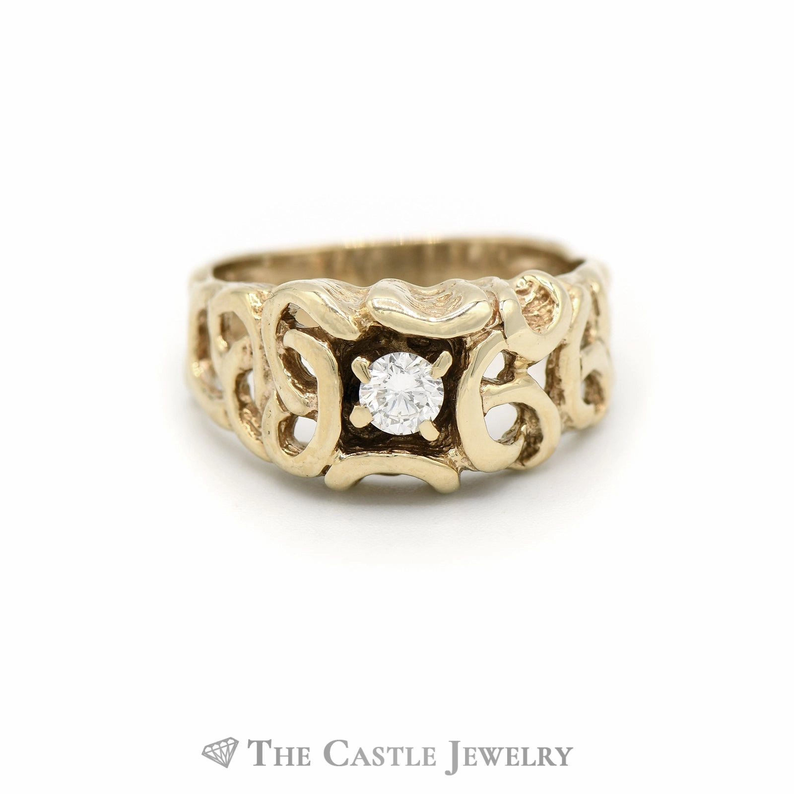 Men's .33CT Diamond Band with Scroll Designed Sides in 14KT Yellow Gold Lovely Style Artistic Decoration