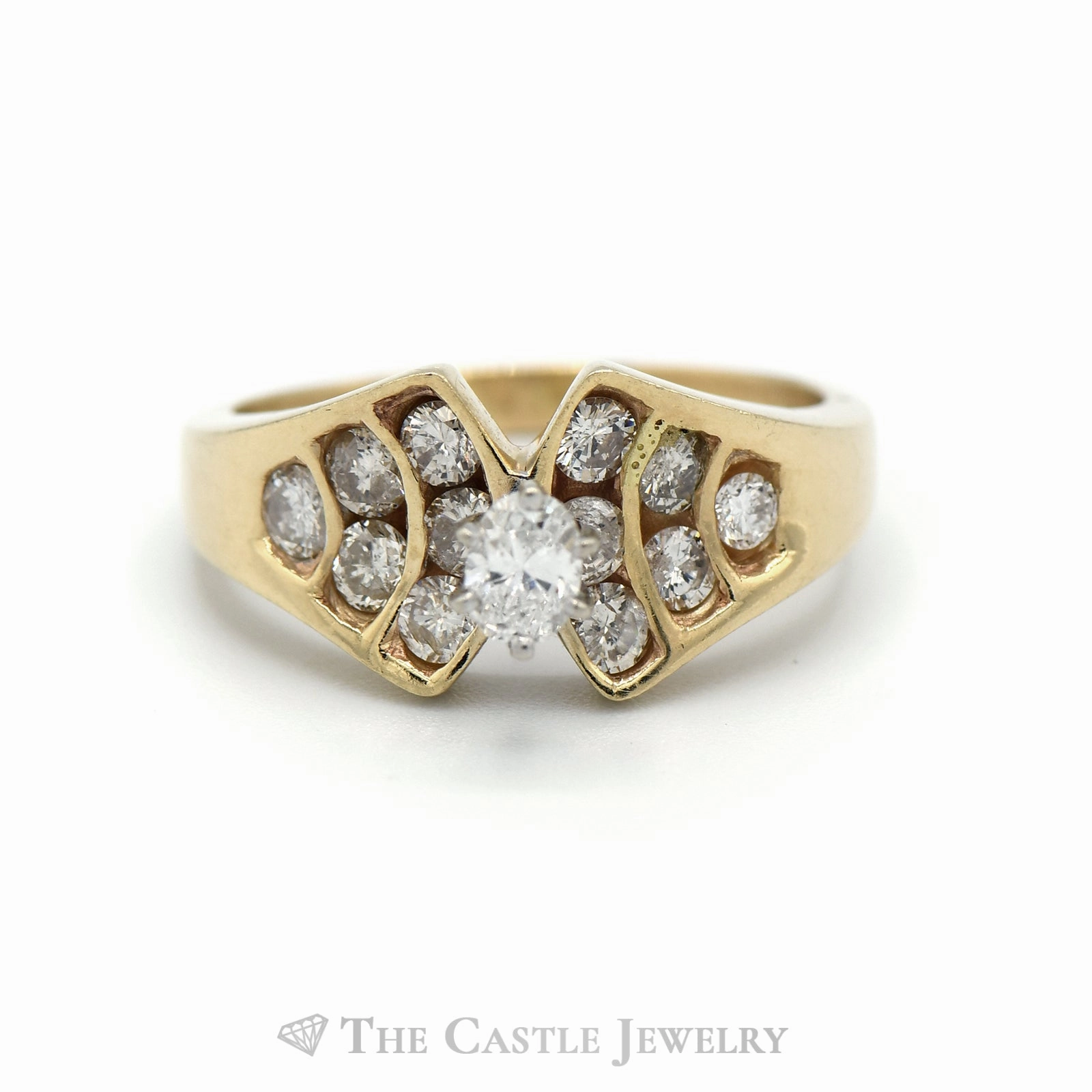 1.25CTTW Oval Diamond Solitaire with Accents in 14KT Yellow Gold Refined Flair