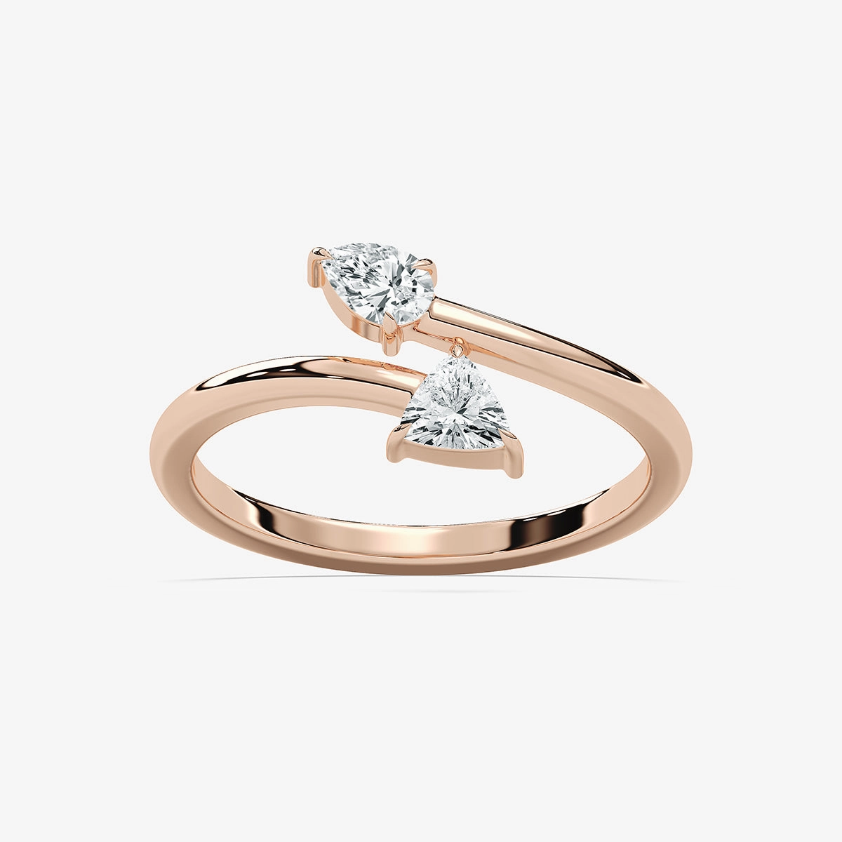 1/3 ctw Pear and Trillion Lab Grown Diamond Two Stone Bypass Ring Dainty Feel