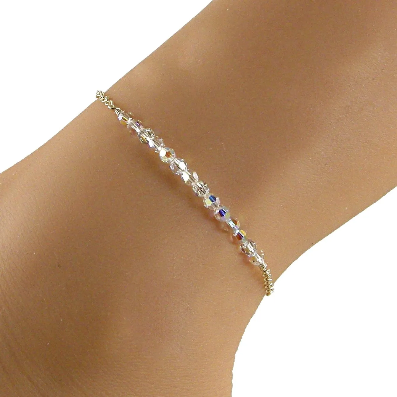 Swarovski Crystal Anklet, Clear Crystal Gold Chain Anklet
