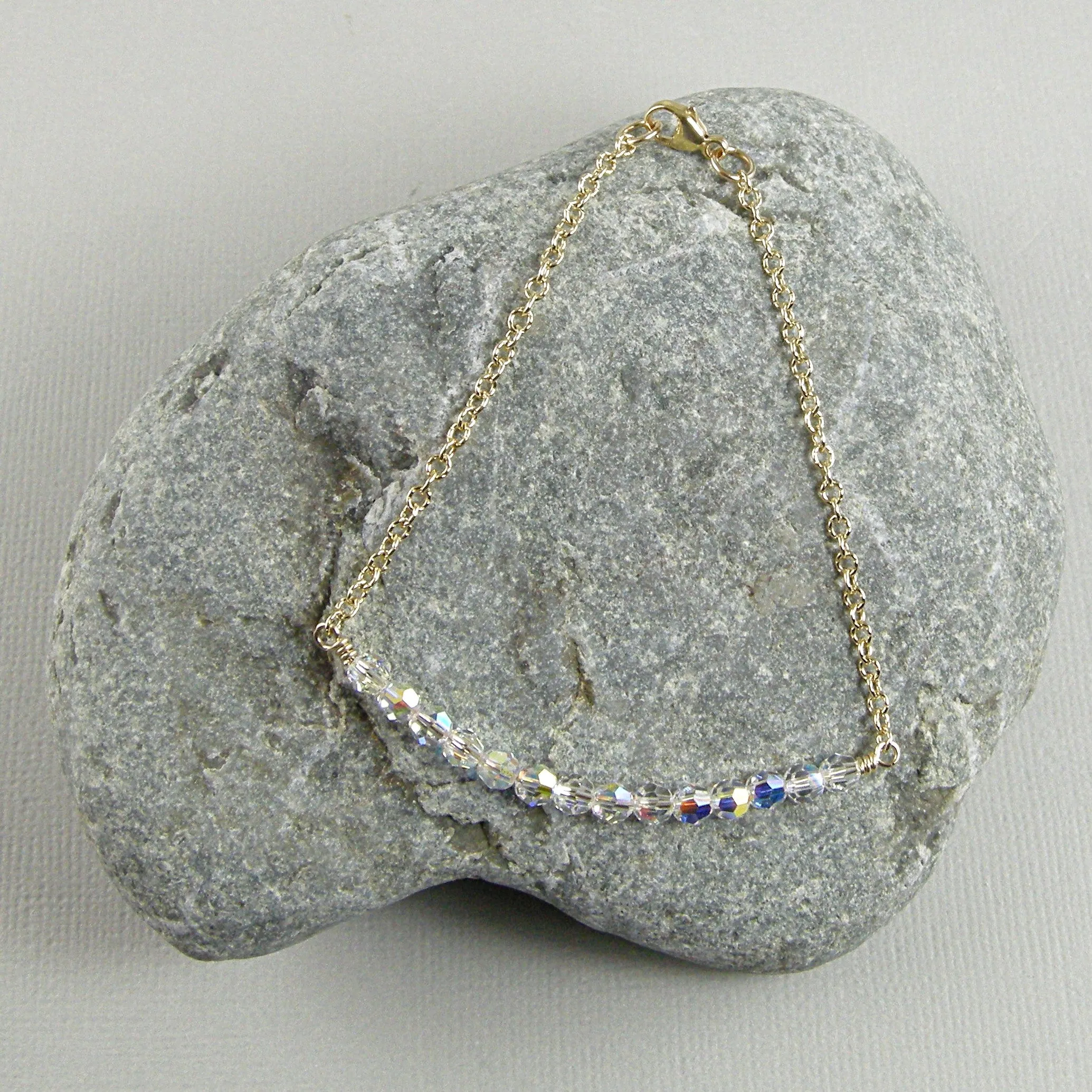 Swarovski Crystal Anklet, Clear Crystal Gold Chain Anklet