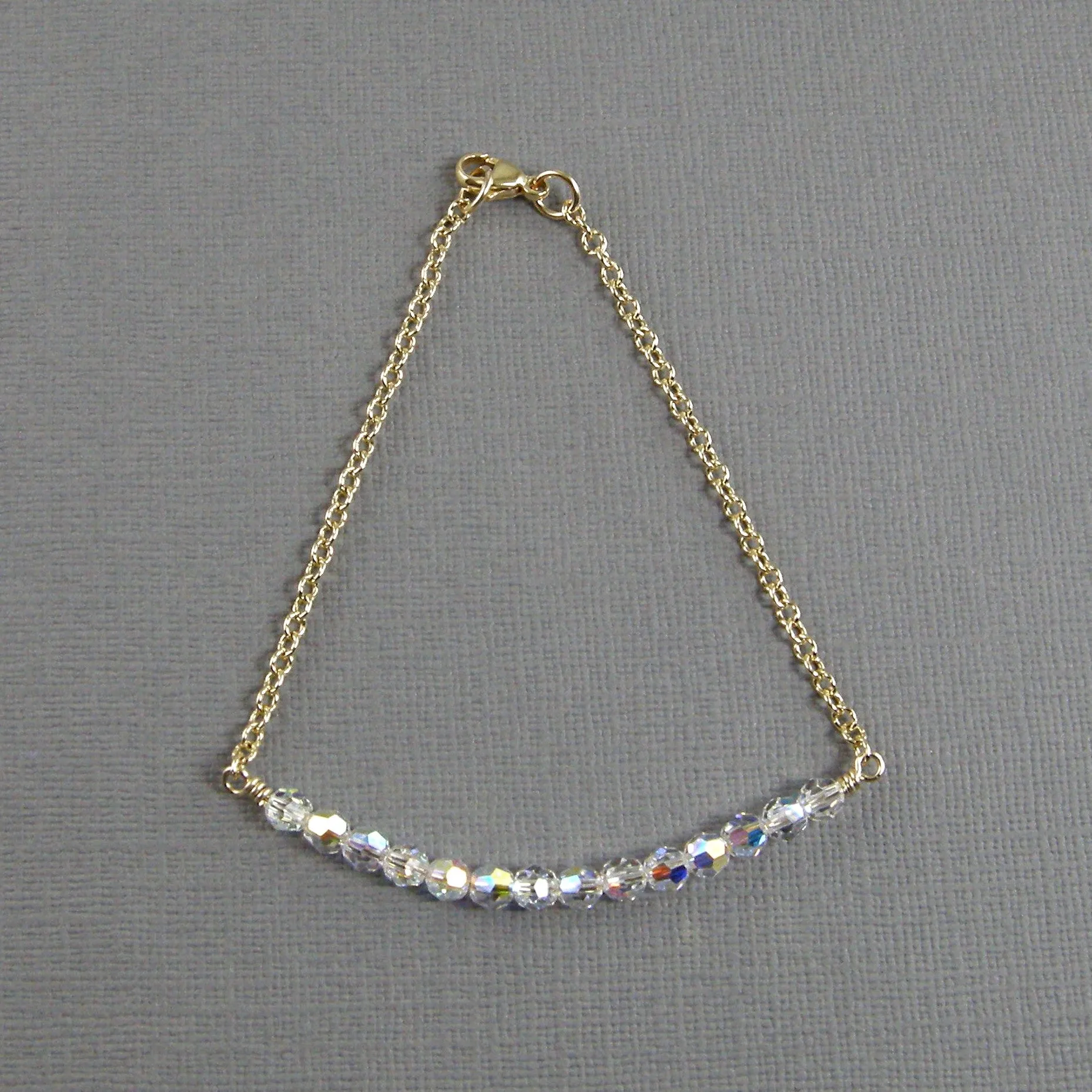Swarovski Crystal Anklet, Clear Crystal Gold Chain Anklet