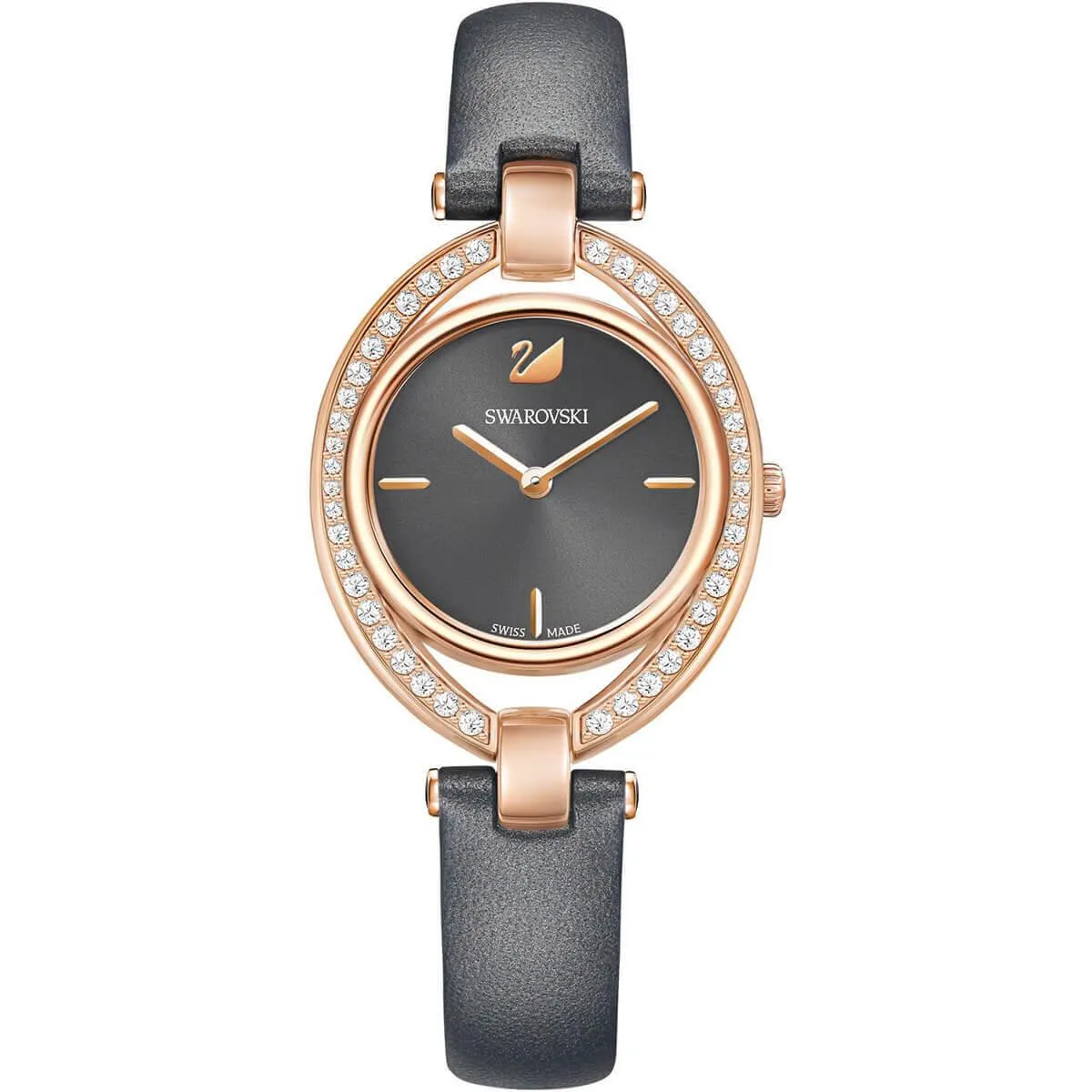 Swarovski Women's Crystal Watch - Stella Dark Grey Dial Leather Strap | 5376842