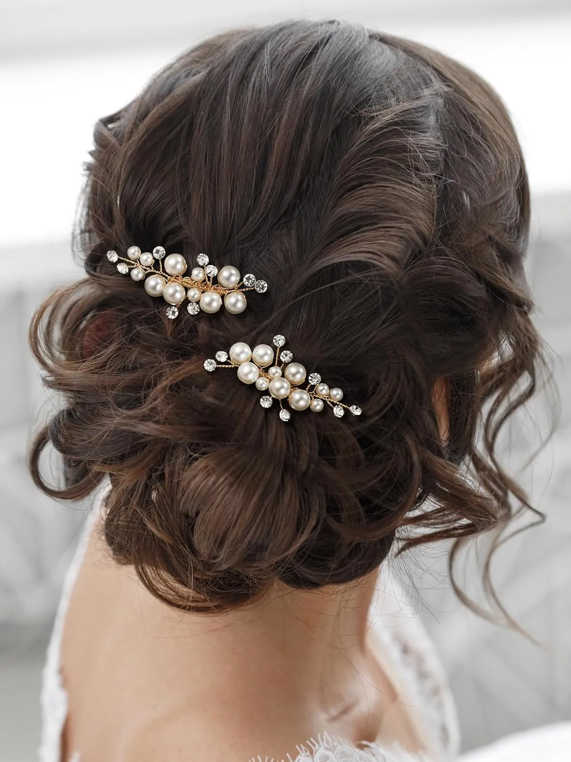 SWEETV Wedding Bride Pearl Hair Side Comb Rhinestone Hair Clips Pins Headpiece Vintage Hair Accessories Jewelry for Brides Bridesmaids Flower Girls