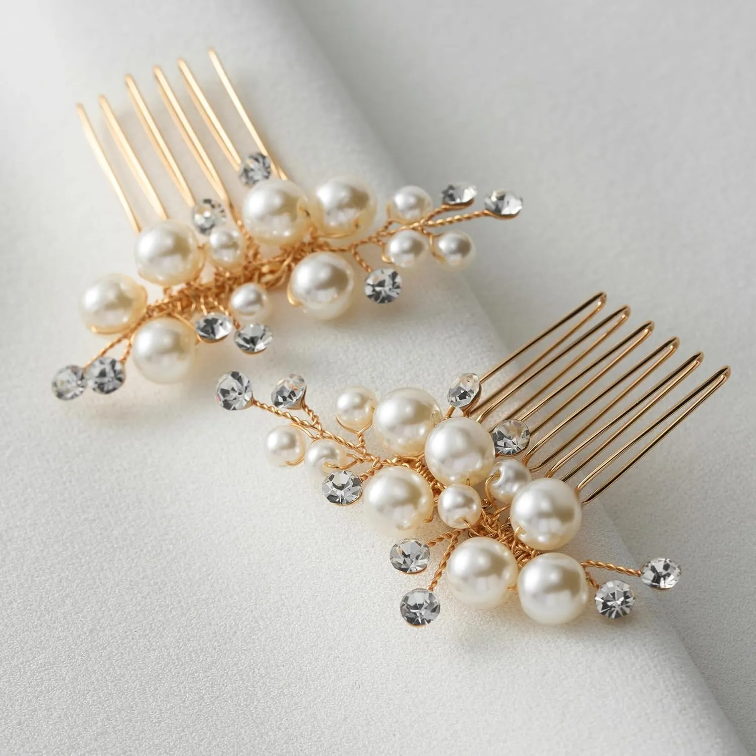 SWEETV Wedding Bride Pearl Hair Side Comb Rhinestone Hair Clips Pins Headpiece Vintage Hair Accessories Jewelry for Brides Bridesmaids Flower Girls