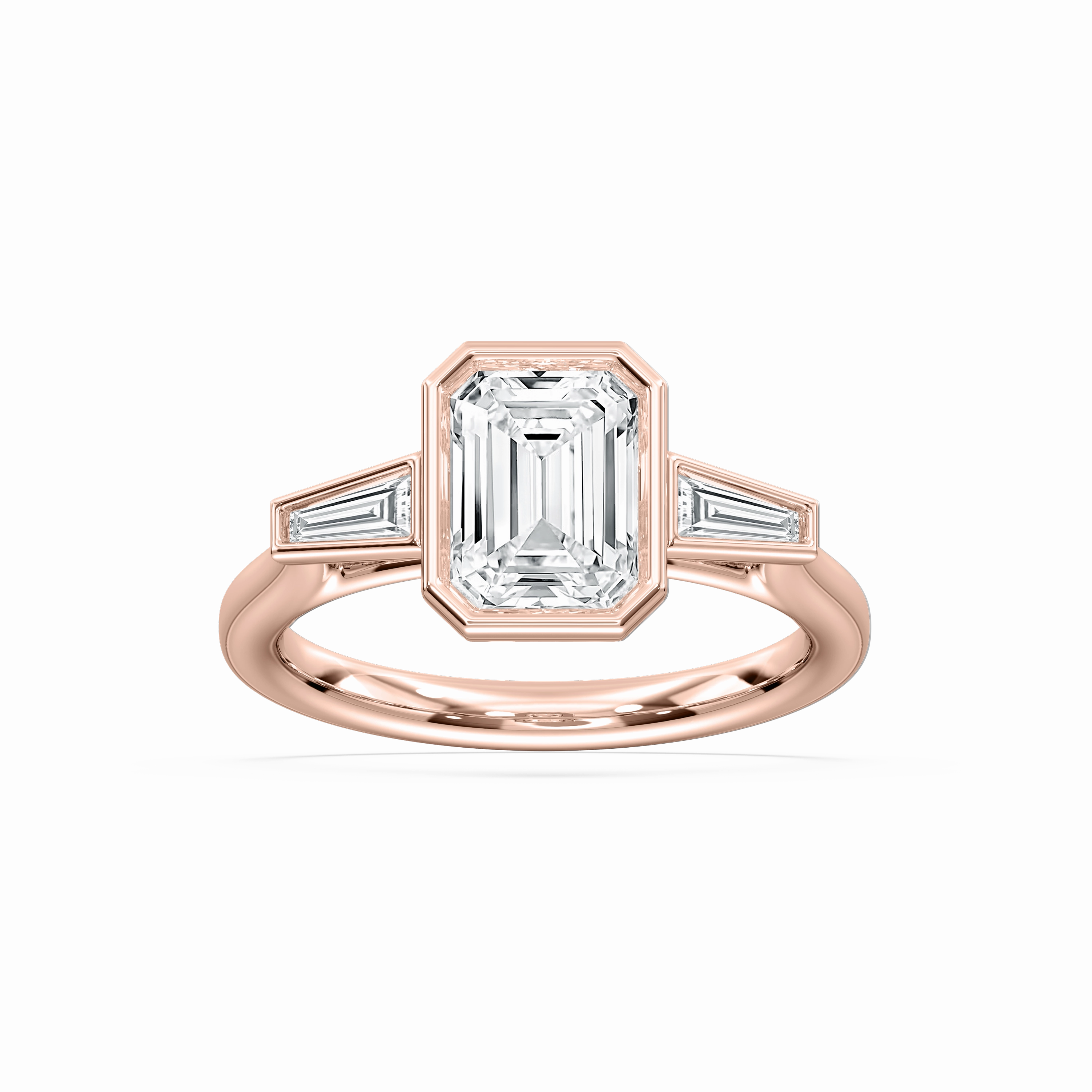 Eternal Gift Sydney 2 ? ctw Emerald Lab Grown Diamond Couture Bezel Set Three Stone Engagement Ring