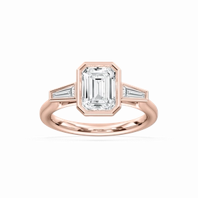 Luxury Craft Sydney 2 ? ctw Emerald Lab Grown Diamond Couture Bezel Set Three Stone Engagement Ring