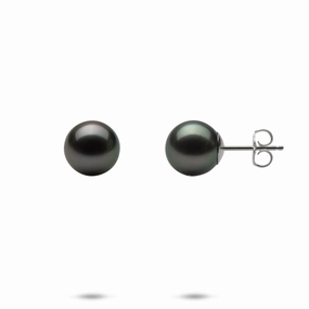 Tahitian Black Pearl Earrings in White Gold - 9-10mm Delicate Form Delicate Frame