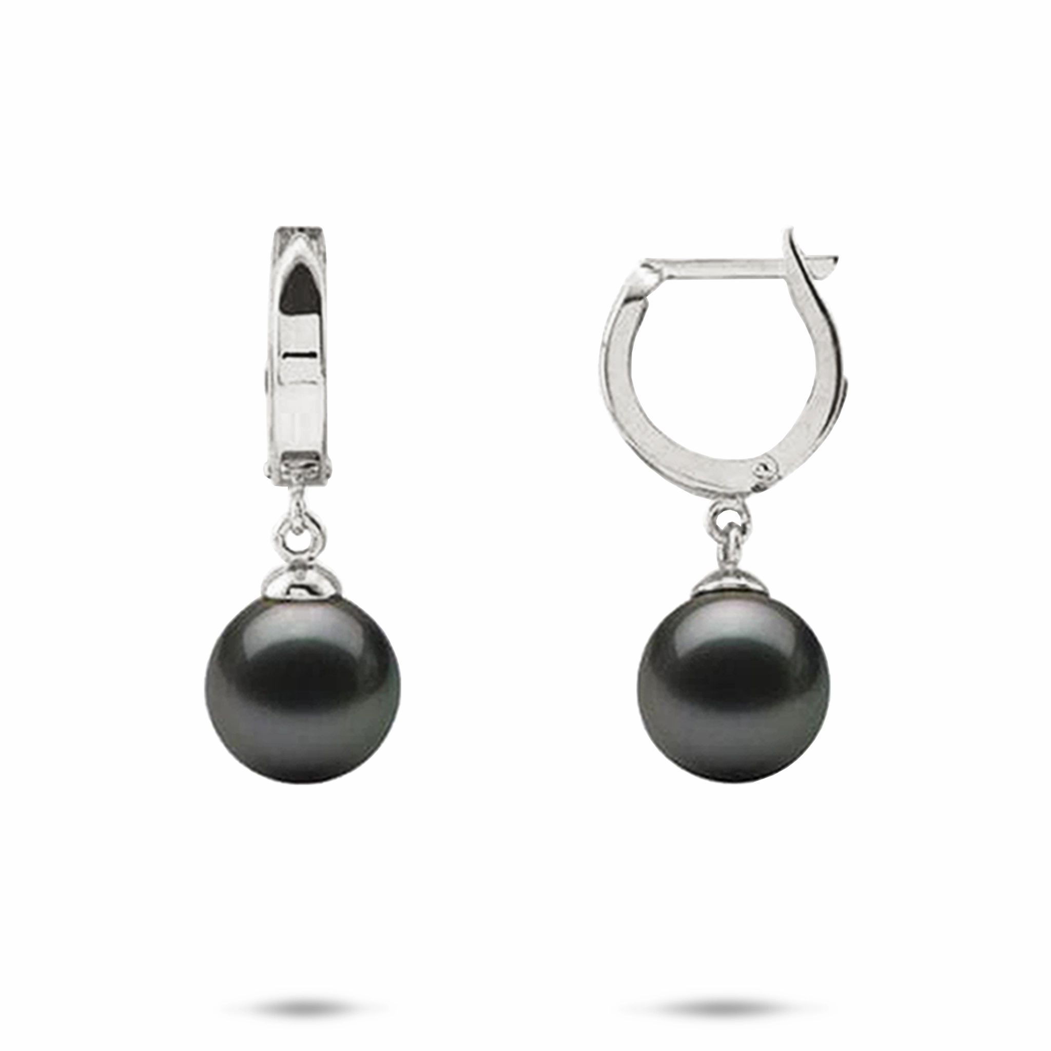Tahitian Black Pearl Earrings in White Gold - 9-10mm Night Shine