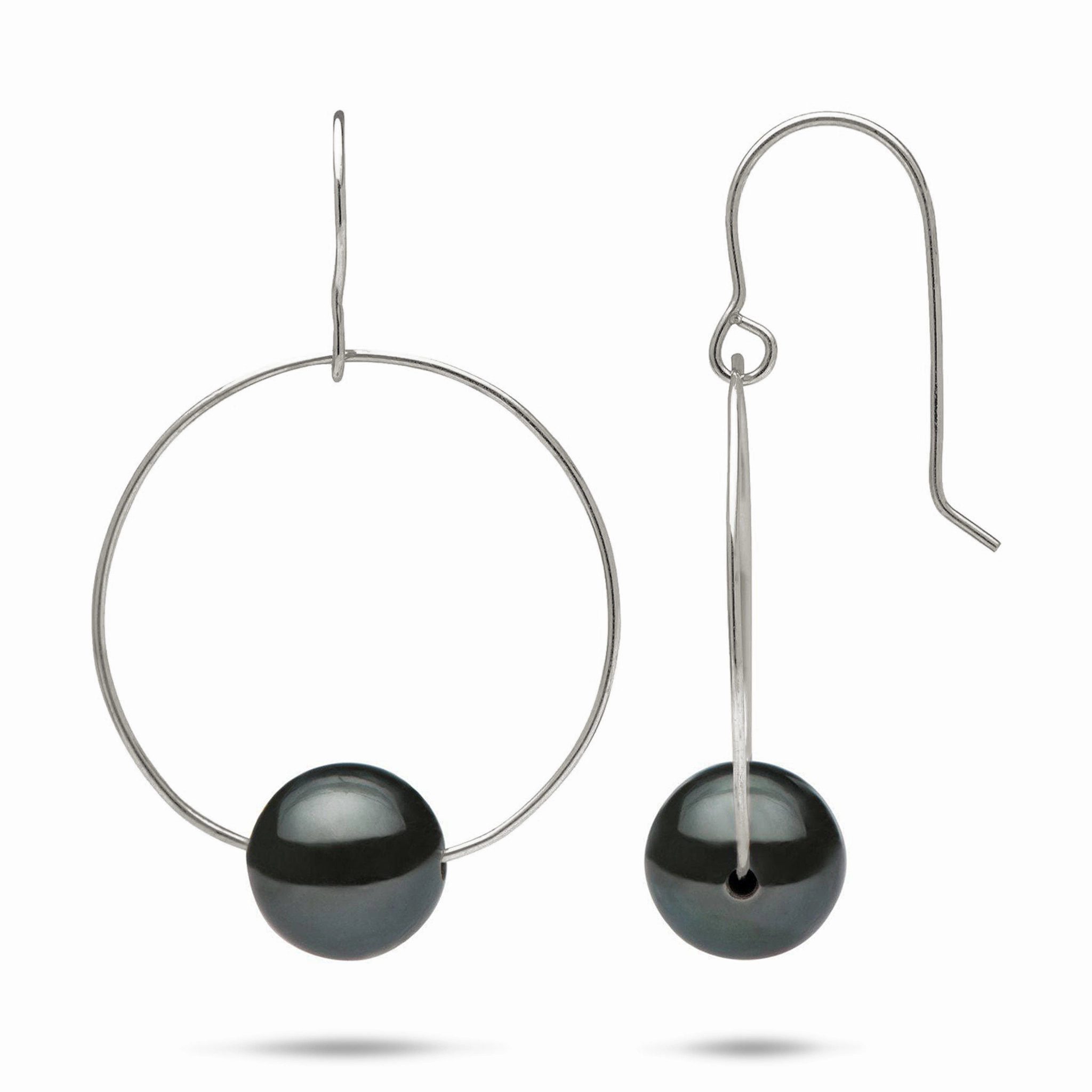 Delicate Accent Fashionable Glow Tahitian Black Pearl Earrings in White Gold - 9-10mm