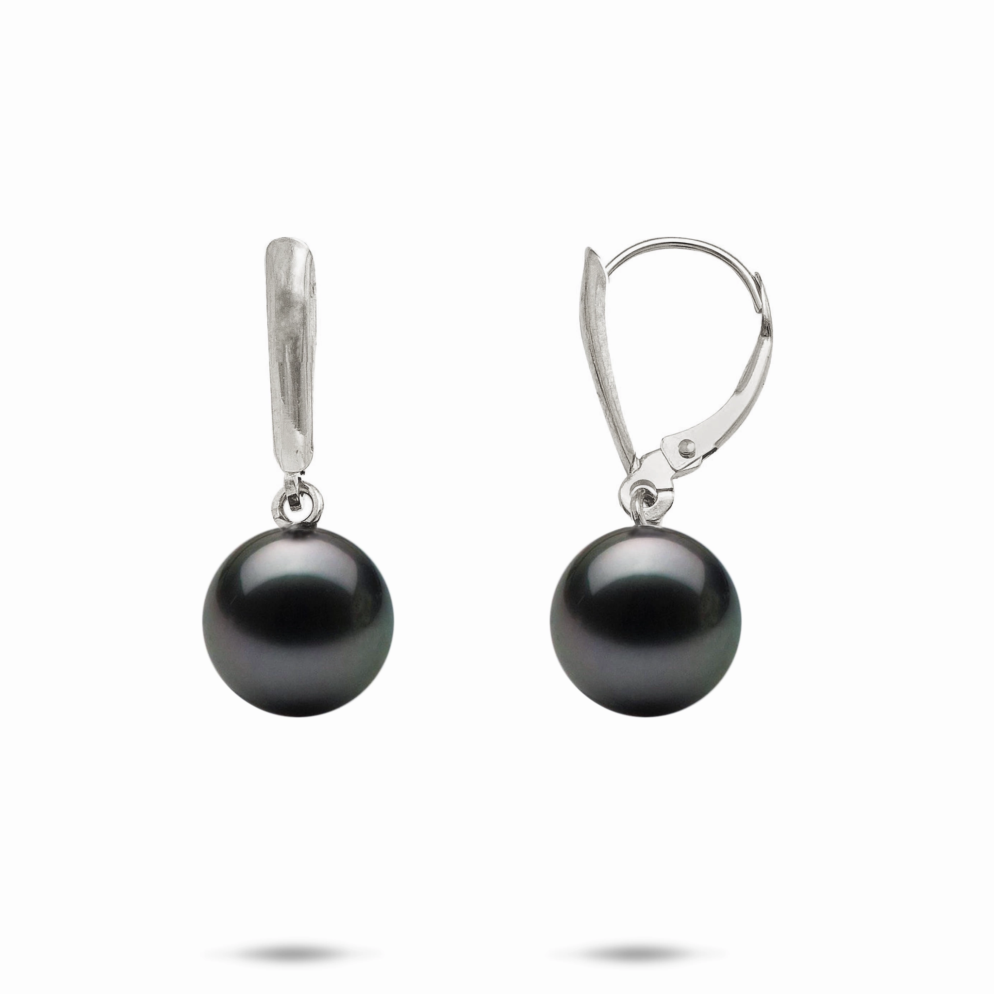 Flirty Look Weekend Style Tahitian Black Pearl Earrings in White Gold - 9-10mm