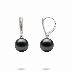 Flirty Look Weekend Style Tahitian Black Pearl Earrings in White Gold - 9-10mm