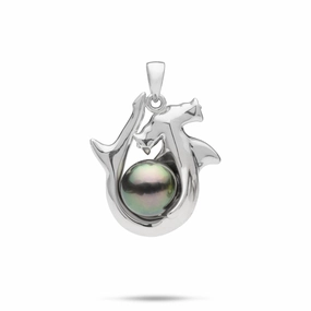 Tahitian Black Pearl Hammerhead Shark Pendant in White Gold - 9-10mm Fashion Collection