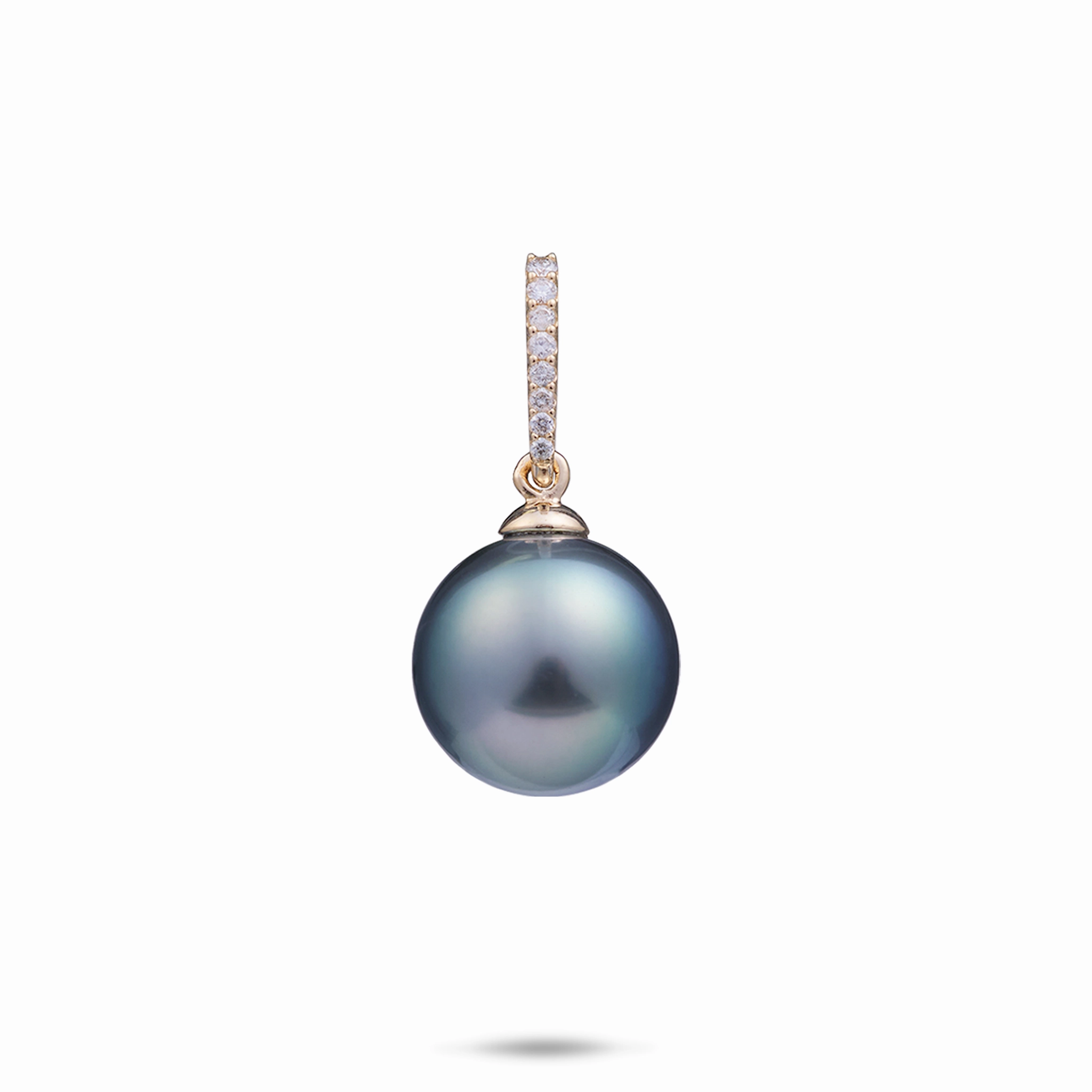 Elegant Contour Tahitian Black Pearl Pendant in Gold with Diamonds - 12-14mm
