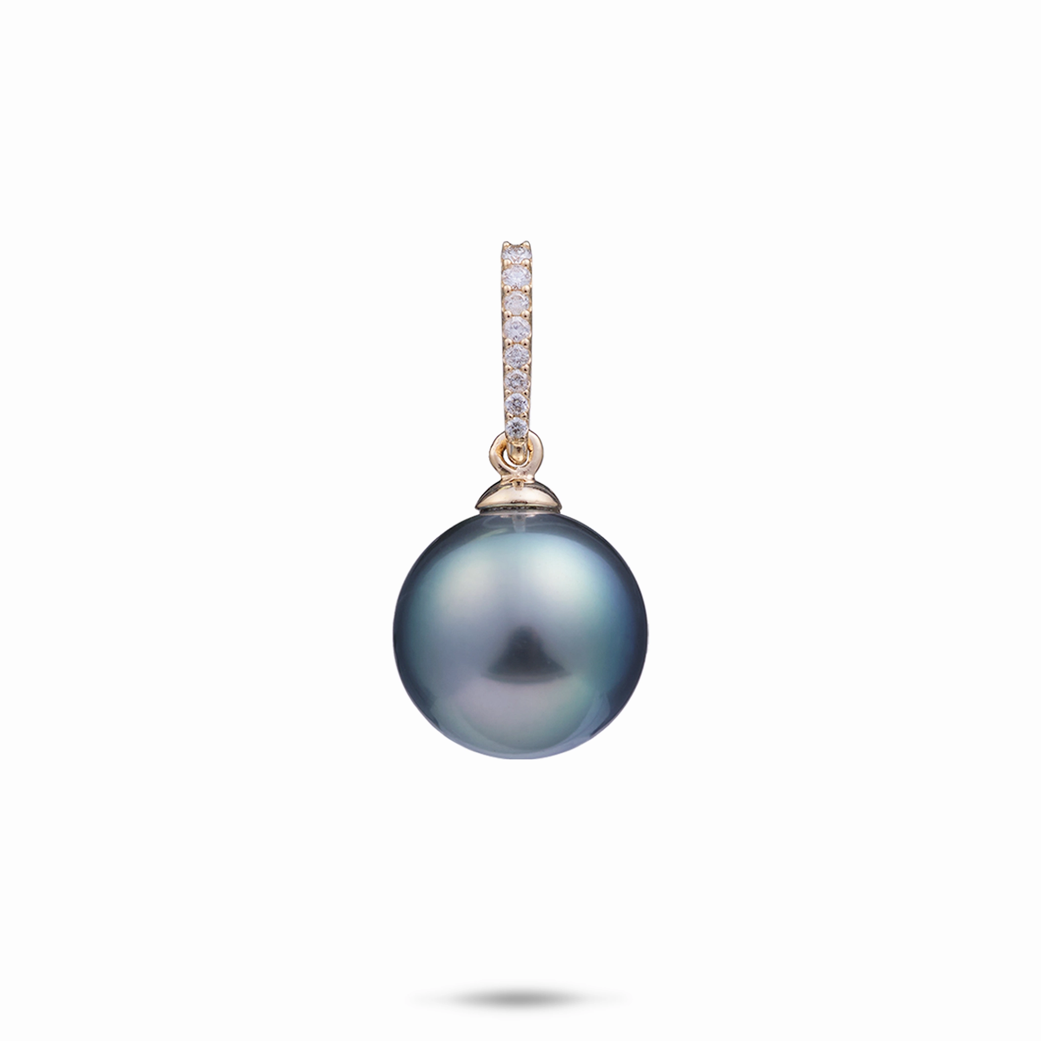 Tahitian Black Pearl Pendant in Gold with Diamonds - 12-14mm Exquisite Detailing Soft Glam