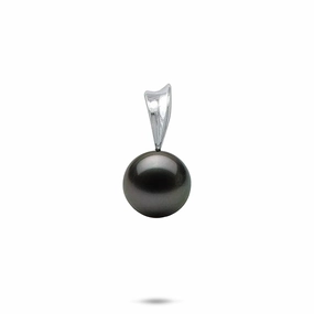 Tahitian Black Pearl Pendant in White Gold - 10-11mm Work Accent Quiet Shine