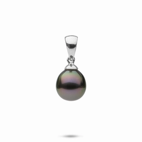 Bridal Style Tahitian Black Pearl Pendant in White Gold - 8-12mm