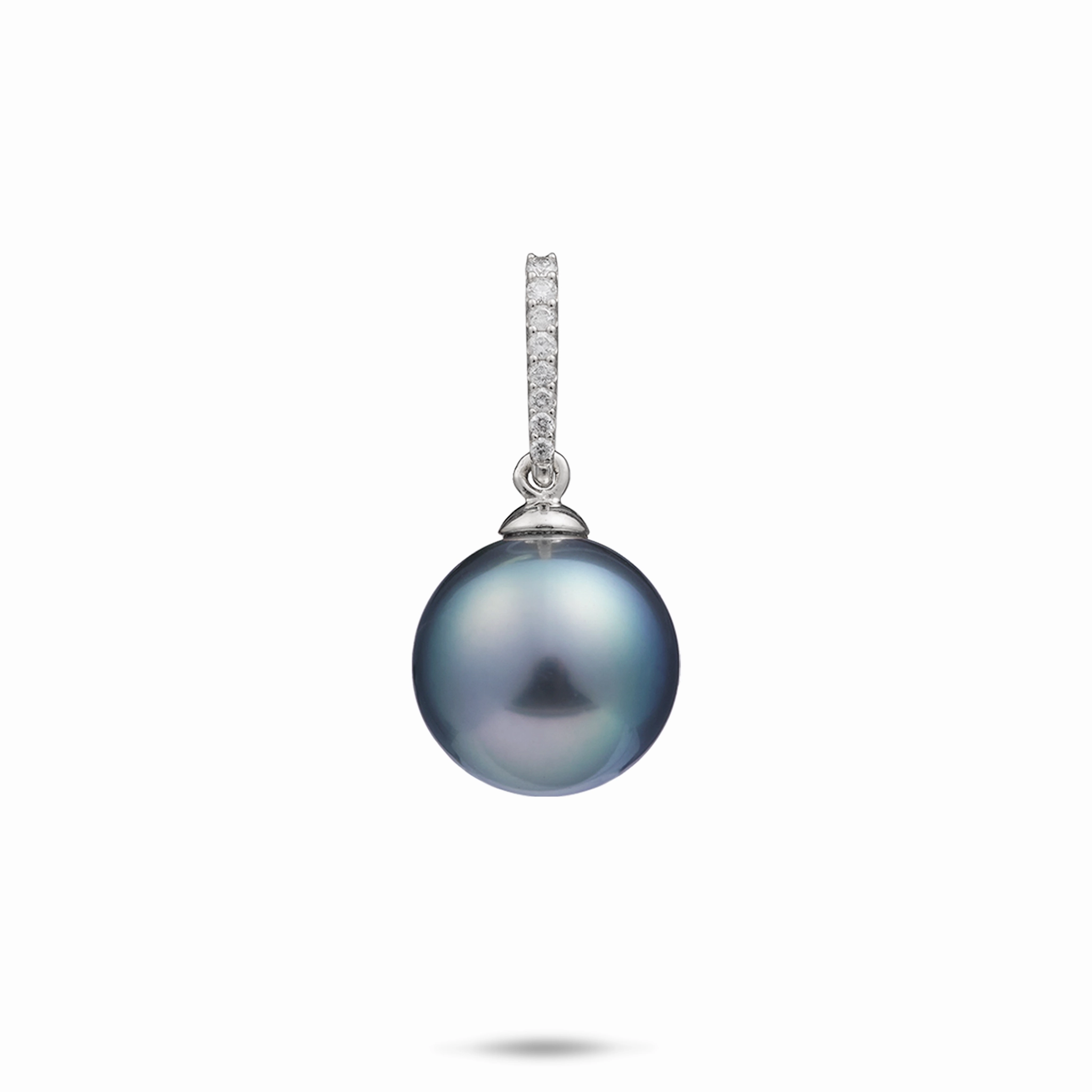 Refined Contour Tahitian Black Pearl Pendant in White Gold with Diamonds - 12-14mm
