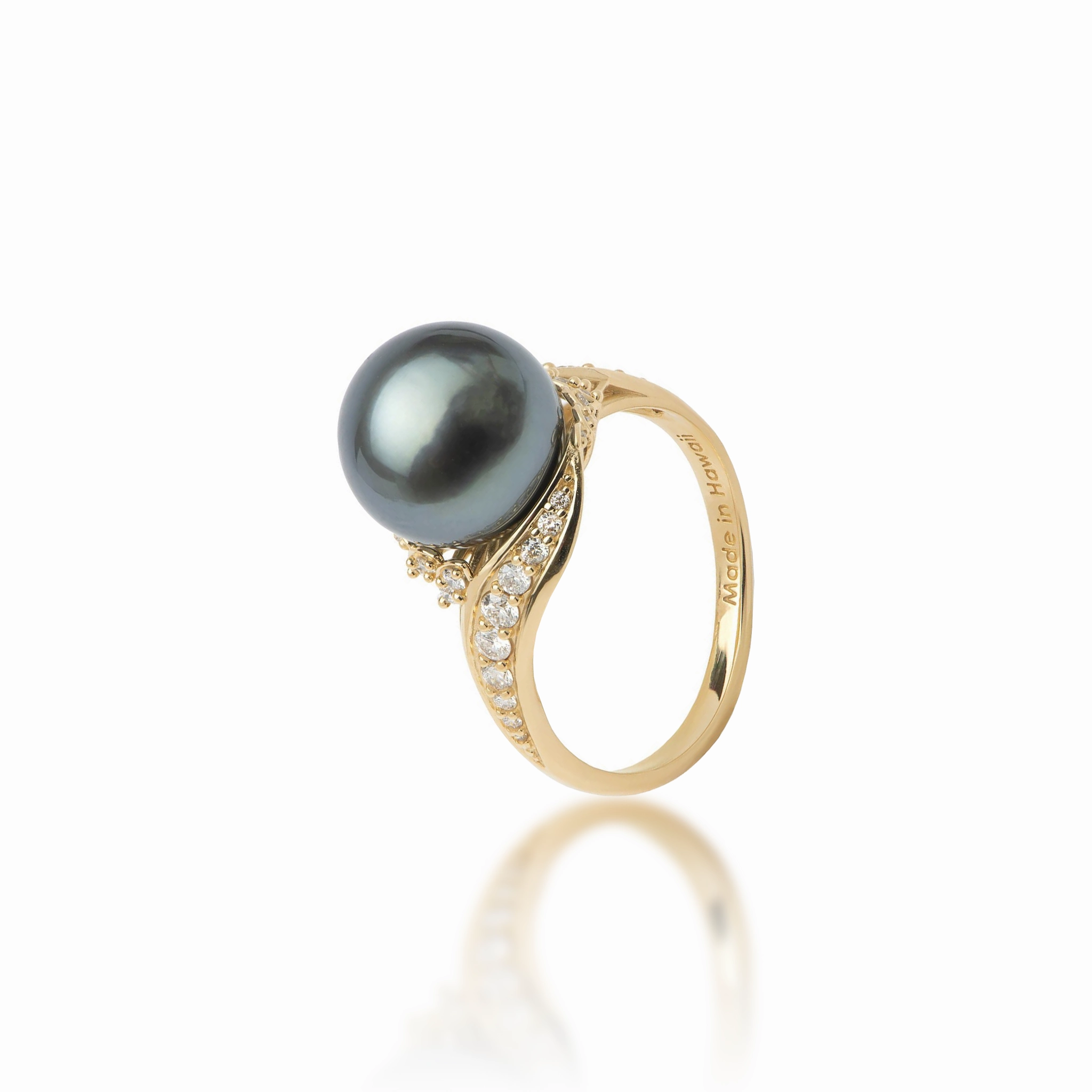 Tahitian Black Pearl Ring in Gold with Diamonds - 10-11mm Delicate Fit Comfort Fit
