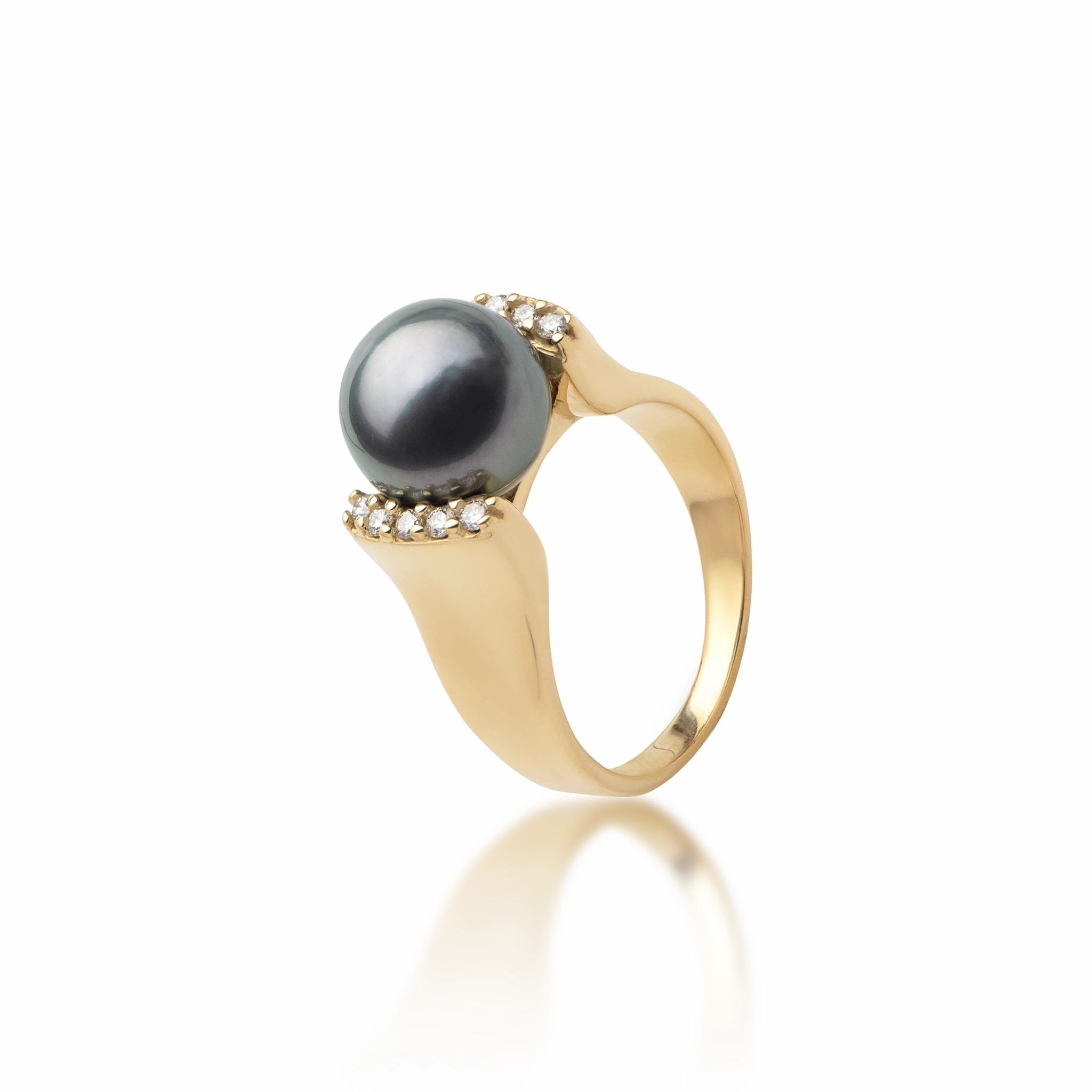 Tahitian Black Pearl Ring in Gold with Diamonds - 9-10mm Minimal Mood